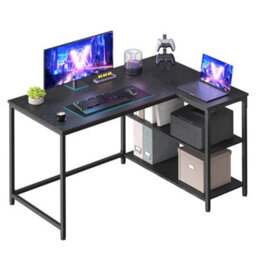 Vasagle Corner Computer Desk With Adjustable Storage Shelves, L Shaped Gaming Table For Office, Black - thumbnail 2