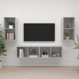 Berkfield Wall-Mounted Tv Cabinets 4 Pcs Concrete Grey Engineered Wood - thumbnail 1