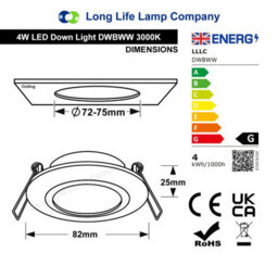 Long Life Lamps Company 4W Led Ceiling Downlight White Recessed Adjustable Spot Light Warm White Dwbww - thumbnail 2