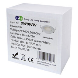 Long Life Lamps Company 4W Led Ceiling Downlight White Recessed Adjustable Spot Light Warm White Dwbww - thumbnail 9