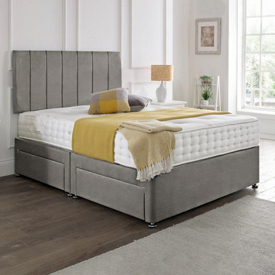 Dining Tables Oslo Matching Headboard Divan Set, 2 Drawer On Same Side With Sprung 1500 Comfort Mattress - Plush Grey - King - image 1