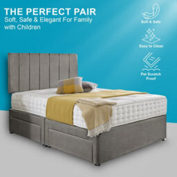 Dining Tables Oslo Matching Headboard Divan Set, 2 Drawer On Same Side With Sprung 1500 Comfort Mattress - Plush Grey - King - thumbnail 2
