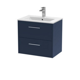 Hudson Reed Wall Hung 2-Drawer Vanity & Basin, Contemporary Design, Midnight Blue Matt Finish, Vitreous China, 600X390X557mm - thumbnail 1