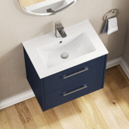 Hudson Reed Wall Hung 2-Drawer Vanity & Basin, Contemporary Design, Midnight Blue Matt Finish, Vitreous China, 600X390X557mm - thumbnail 3