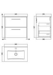 Hudson Reed Wall Hung 2-Drawer Vanity & Basin, Contemporary Design, Midnight Blue Matt Finish, Vitreous China, 600X390X557mm - thumbnail 6