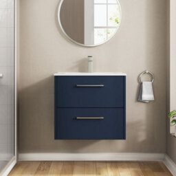 Hudson Reed Wall Hung 2-Drawer Vanity & Basin, Contemporary Design, Midnight Blue Matt Finish, Vitreous China, 600X390X557mm - thumbnail 5
