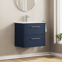 Hudson Reed Wall Hung 2-Drawer Vanity & Basin, Contemporary Design, Midnight Blue Matt Finish, Vitreous China, 600X390X557mm - thumbnail 4