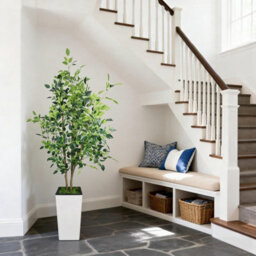 London Boutique Artificial Ficus Tree With Tall Planter, 180 Cm Faux Indoor Plant, Uv Resistant Silk Leaves, White Pot Decor - thumbnail 7