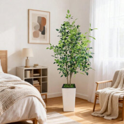 London Boutique Artificial Ficus Tree With Tall Planter, 180 Cm Faux Indoor Plant, Uv Resistant Silk Leaves, White Pot Decor - thumbnail 4