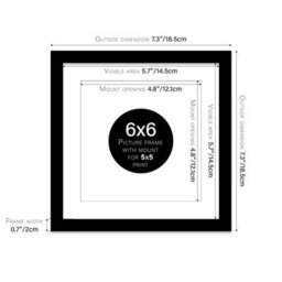 "6X6"" Black Picture Frame - 6X6"" Square Frame With 5X5"" Mount For 6X6""/5X5"" Pictures Art Deco Style Room Decor, 1 Pack" - thumbnail 2