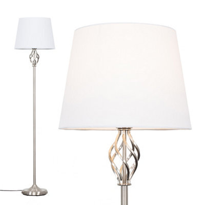 Valuelights Memphis Traditional Style Satin Nickel Barley Twist Floor Lamp With White Tapered Light Shade - image 1