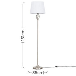 Valuelights Memphis Traditional Style Satin Nickel Barley Twist Floor Lamp With White Tapered Light Shade - thumbnail 9