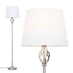 Valuelights Memphis Traditional Style Satin Nickel Barley Twist Floor Lamp With White Tapered Light Shade - thumbnail 1