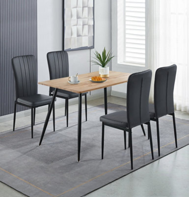 Hallowood Furniture Cullompton Rectangular Dining Table (120X70Cm), Oak Effect Top, With 4 Black Faux Leather High Back Chairs - image 1