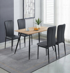 Hallowood Furniture Cullompton Rectangular Dining Table (120X70Cm), Oak Effect Top, With 4 Black Faux Leather High Back Chairs - thumbnail 1