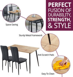 Hallowood Furniture Cullompton Rectangular Dining Table (120X70Cm), Oak Effect Top, With 4 Black Faux Leather High Back Chairs - thumbnail 2