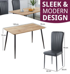 Hallowood Furniture Cullompton Rectangular Dining Table (120X70Cm), Oak Effect Top, With 4 Black Faux Leather High Back Chairs - thumbnail 3