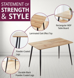 Hallowood Furniture Cullompton Rectangular Dining Table (120X70Cm), Oak Effect Top, With 4 Black Faux Leather High Back Chairs - thumbnail 4