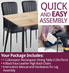 Hallowood Furniture Cullompton Rectangular Dining Table (120X70Cm), Oak Effect Top, With 4 Black Faux Leather High Back Chairs - thumbnail 7