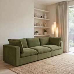 Furniturebox Uk Echo Green Linen-Look Fabric 3 Seater Modular Sofa - thumbnail 2