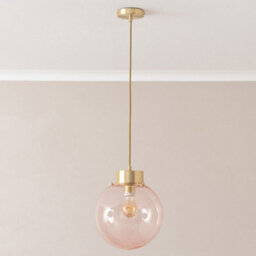 Valuelights Frenchie Pink Glass Globe Brushed Gold Capped Ceiling Pendant Light - thumbnail 5