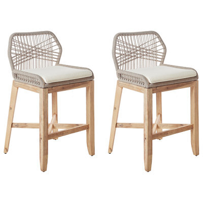 Beliani Set Of 2 Garden Bar Chairs Talamone Acacia Wood Beige - image 1