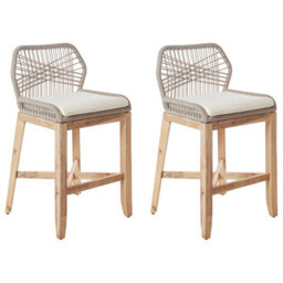 Beliani Set Of 2 Garden Bar Chairs Talamone Acacia Wood Beige - thumbnail 1