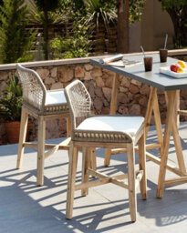 Beliani Set Of 2 Garden Bar Chairs Talamone Acacia Wood Beige - thumbnail 2