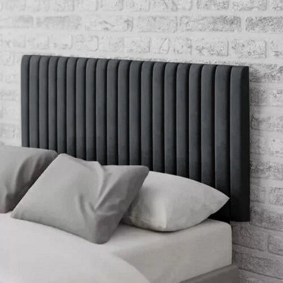 "Urban Textures Luxury 26"" High Velvet Fabric Upholstered Thin Vertical Lines Design Bed Headboard - Black" - image 1
