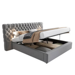 Btm 6Ft Super King Hydraulic Storage Bed, Velvet Upholstered, Wide Headboard, With Reading Light, Grey - thumbnail 7
