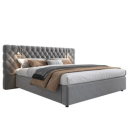 Btm 6Ft Super King Hydraulic Storage Bed, Velvet Upholstered, Wide Headboard, With Reading Light, Grey - thumbnail 8