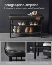 Songmics Entryway Storage Bench, Shoe Rack, Mid-Century Modern Shoe Bench Chair With Synthetic Leather, Ink Black - thumbnail 7