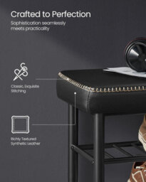 Songmics Entryway Storage Bench, Shoe Rack, Mid-Century Modern Shoe Bench Chair With Synthetic Leather, Ink Black - thumbnail 4