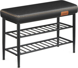Songmics Entryway Storage Bench, Shoe Rack, Mid-Century Modern Shoe Bench Chair With Synthetic Leather, Ink Black - thumbnail 8
