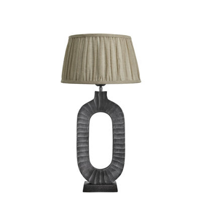 Industville Ornate Oval Table Lamp, Pewter Base, Pleated Empire Linen Shade - image 1