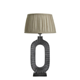 Industville Ornate Oval Table Lamp, Pewter Base, Pleated Empire Linen Shade - thumbnail 1