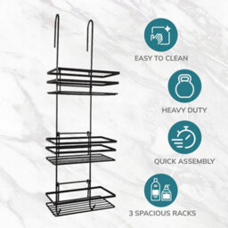 House Of Home Black 3 Tier Non Rust Hanging Shower Caddy & Bathroom Organiser - thumbnail 7