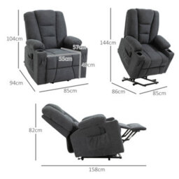 Homcom Riser And Recliner Chair W/ Remote, Lift Chair For Elderly, Charcoal Grey - thumbnail 3