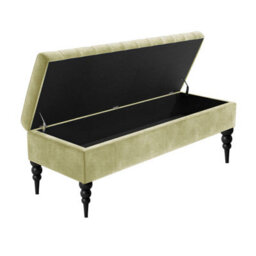 137Cm Sierra Striped Naples Upholstered Ottoman Storage Bench With Black Turned Wooden Legs - Beige Shoes Storage Bench - thumbnail 2