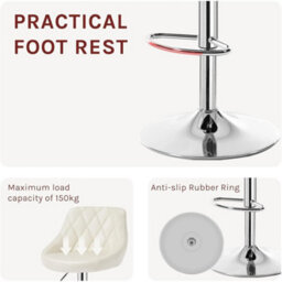 Modern Bar Stools Cream Adjustable Swivel Chair With Backrest Footrest - 1X Cream - thumbnail 4