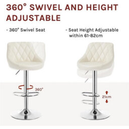 Modern Bar Stools Cream Adjustable Swivel Chair With Backrest Footrest - 1X Cream - thumbnail 6