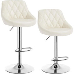 Modern Bar Stools Cream Adjustable Swivel Chair With Backrest Footrest - 1X Cream - thumbnail 5