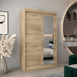 Arte Uppsala T2 Sliding Door Wardrobe 120Cm In Oak Sonoma - Timeless Storage With Mirrored Functionality - thumbnail 1