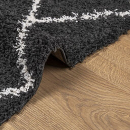 Berkfield Shaggy Rug Pamplona High Pile Modern Black And Cream 120X170 Cm - thumbnail 6