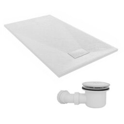 Sundaze 1400 X 800mm Smc White Rectangle Slate Effect Shower Tray With Fluidmaster 90mm Fast Flow Waste - thumbnail 1