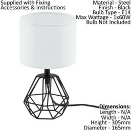 Elegant Black And White Table Lamps - 2 Pack With E14 Bulb Holder - thumbnail 2