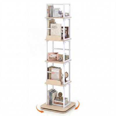 Natural 5-Tier Rotating Bookshelf Tower 360 Spinning Bookcase With Display Stands - image 1