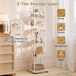 Natural 5-Tier Rotating Bookshelf Tower 360 Spinning Bookcase With Display Stands - thumbnail 6
