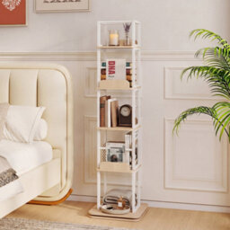 Natural 5-Tier Rotating Bookshelf Tower 360 Spinning Bookcase With Display Stands - thumbnail 5
