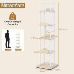 Natural 5-Tier Rotating Bookshelf Tower 360 Spinning Bookcase With Display Stands - thumbnail 2